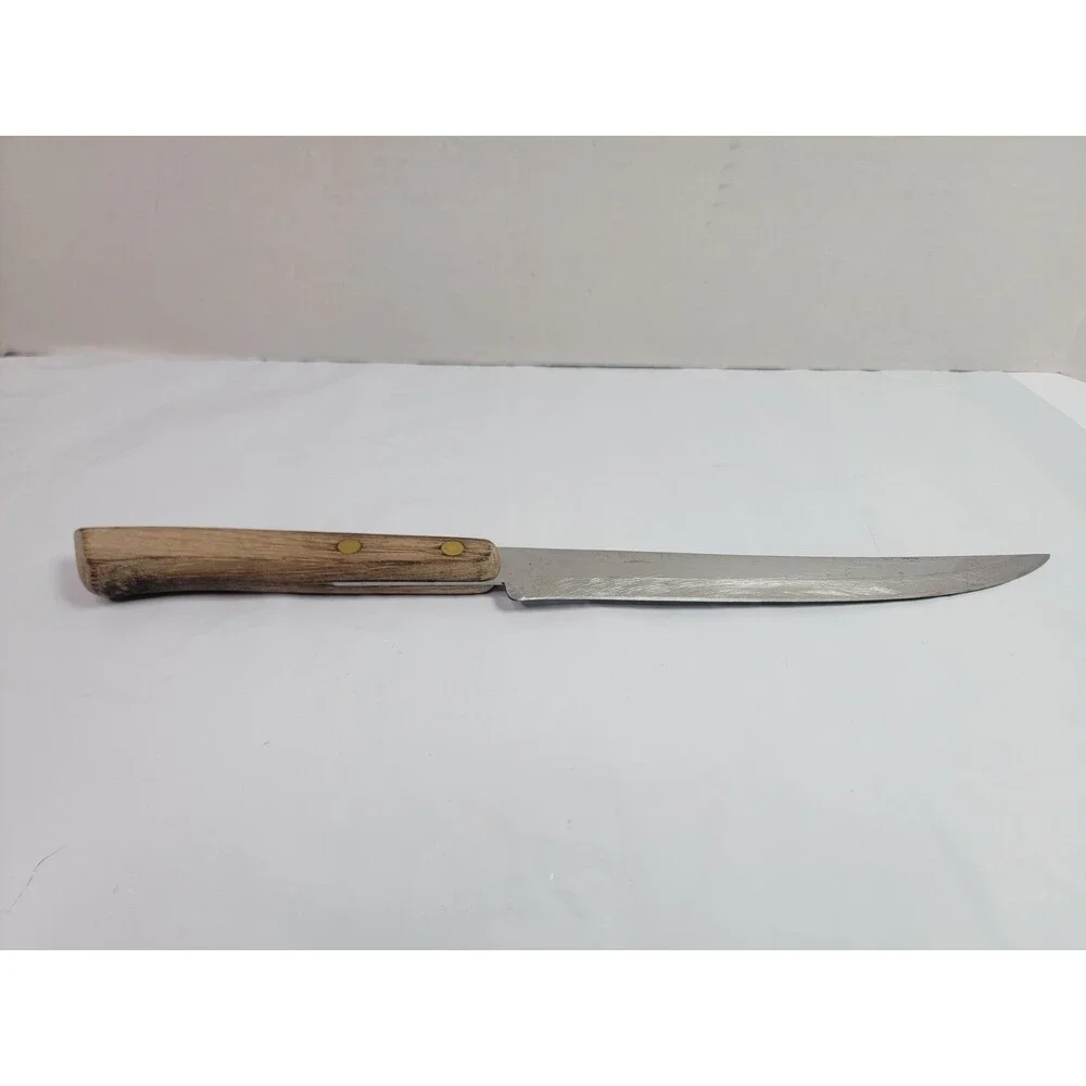 Vintage Flint Stainless Vanadium USA 7.25” Carving Slicing Knife Wood Handle